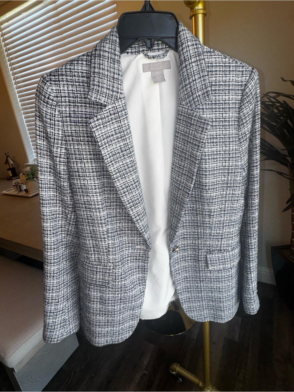 H&M Black & White Tweed Blazer - Single-Button Sport Coat